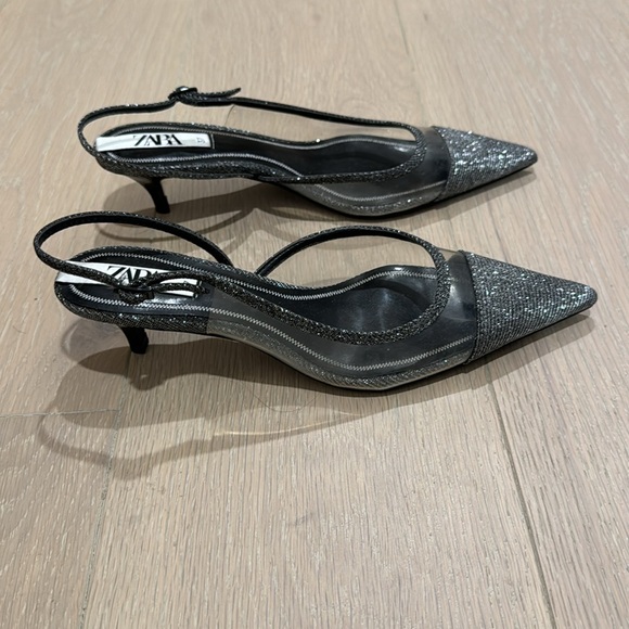 NEW Zara Silver and PVC Clear Kitten Heels - Picture 2 of 3